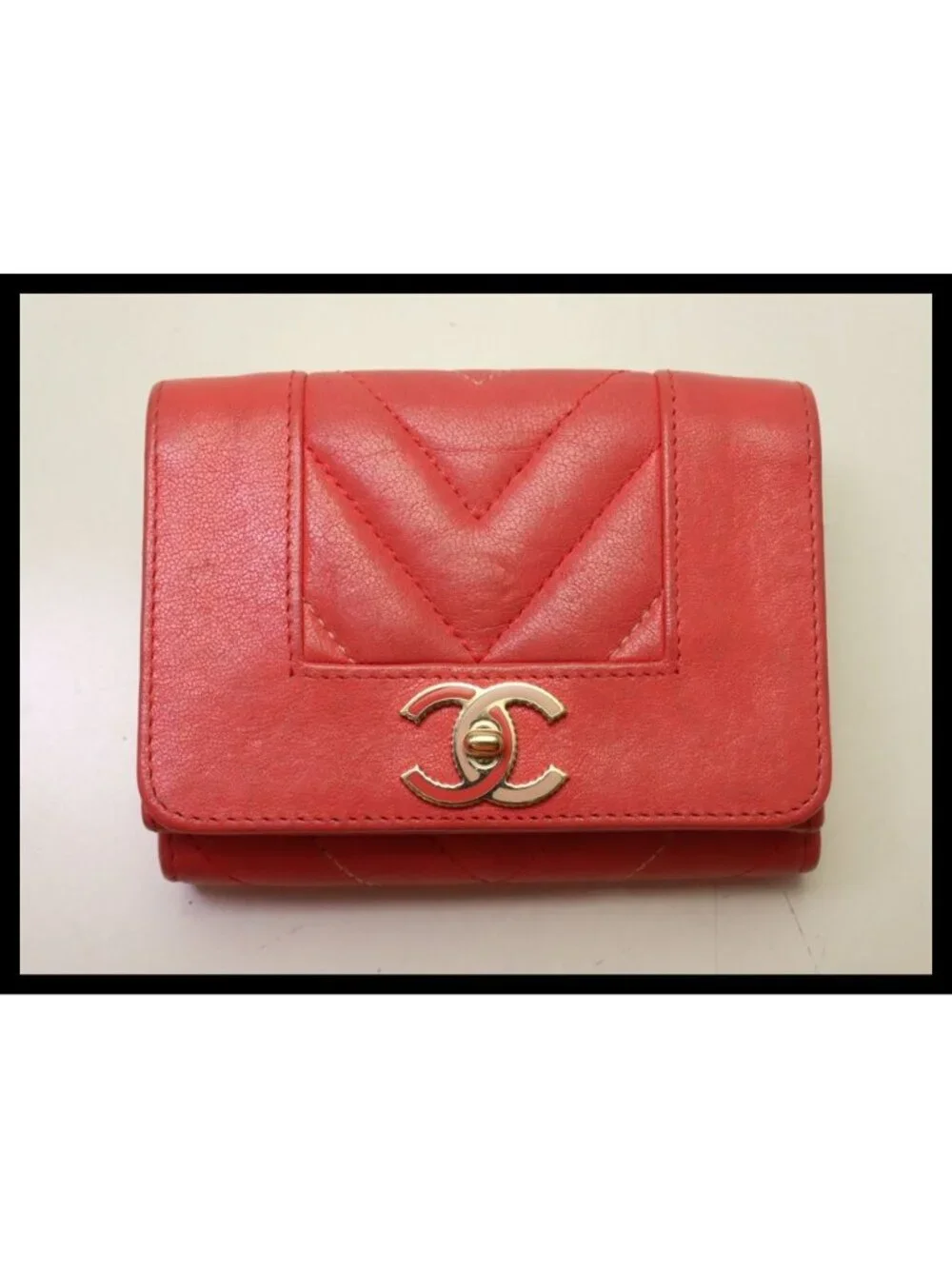 Chanel Mademoiselle Stitch Leather Pink Trifold Wallet